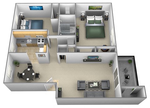 Floor plan for 2 beds, 1.5 baths, 806 sqft